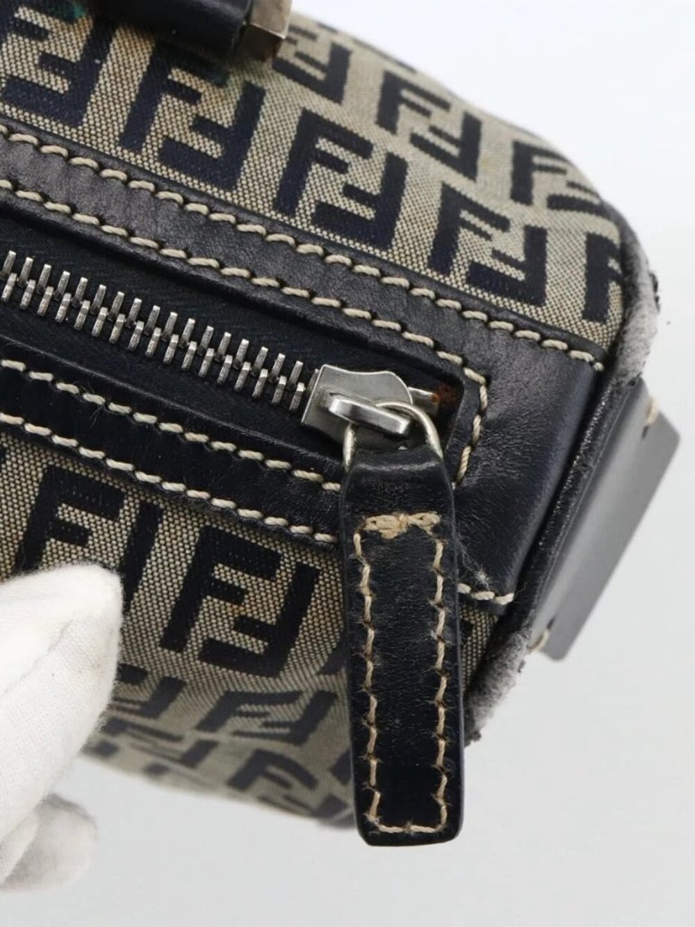 FENDI Zucchino Canvas Hand Bag Navy Silver Auth LNZ205 - Picture 14 of 16